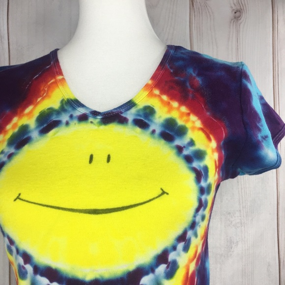 Tie Dye Happy Face Womens Shirt Sz Medium Blue - Picture 2 of 8